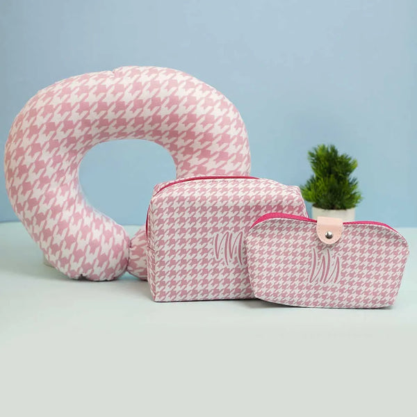 Personalized Printed Neck Pillow with Box Pouch Travel Combo